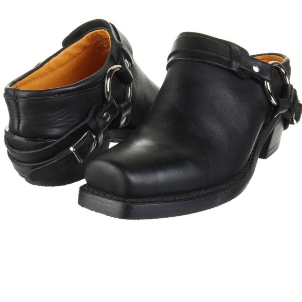 Frye square toe harness mule